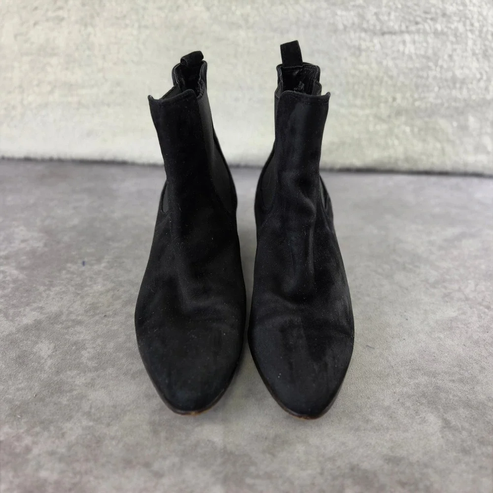 Sam Edelman Black Suede Chelsea Ankle Boots Pointed Toe Block Heel 8.5 S2150